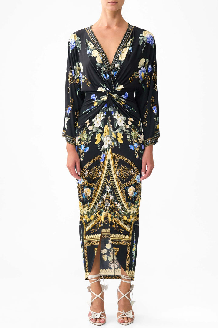 Long Split Front Twist Dress in Ottoman Elegance