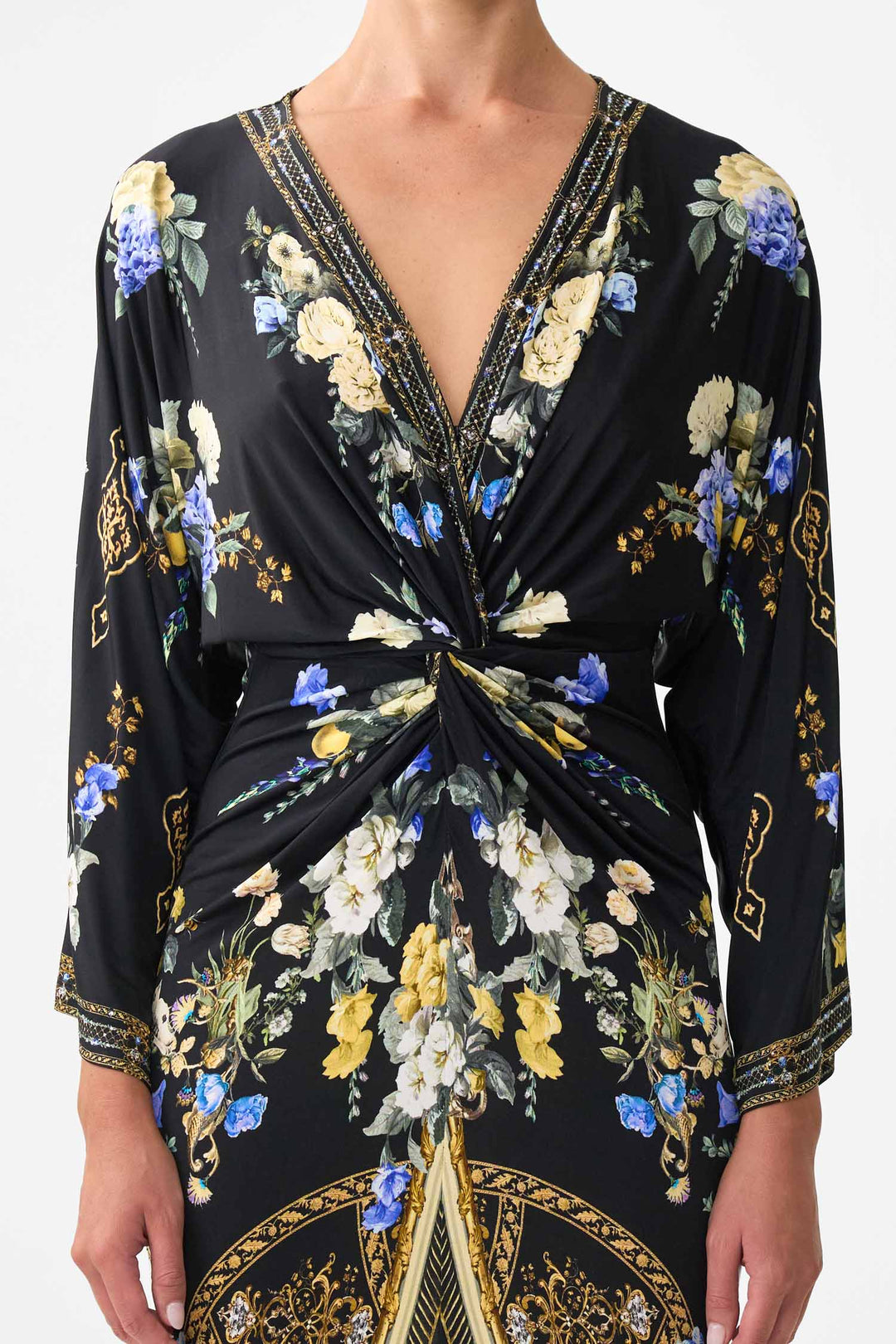 Long Split Front Twist Dress in Ottoman Elegance