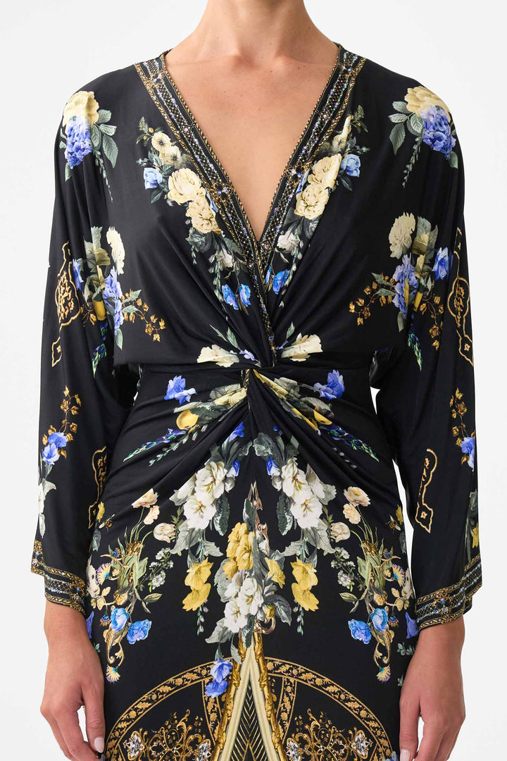 Long Split Front Twist Dress in Ottoman Elegance