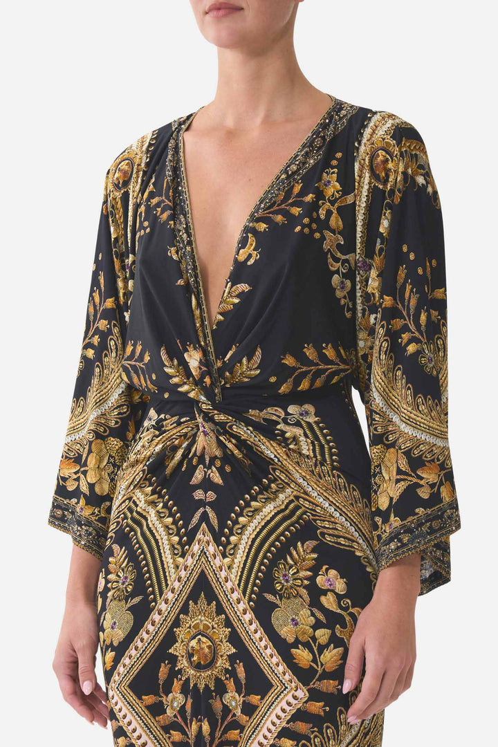 Long Split Front Twist Dress in Taurus Rising