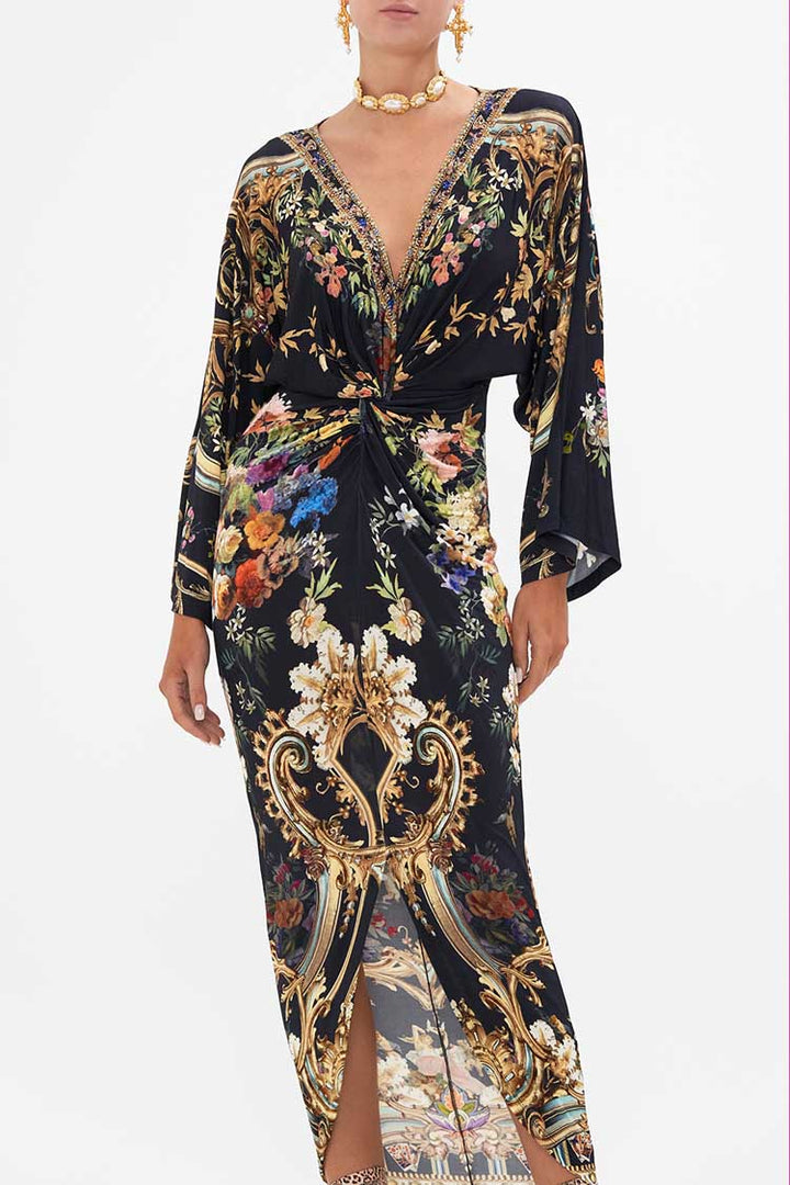 Long Split Front Twist Dress in Play Your Cards Right