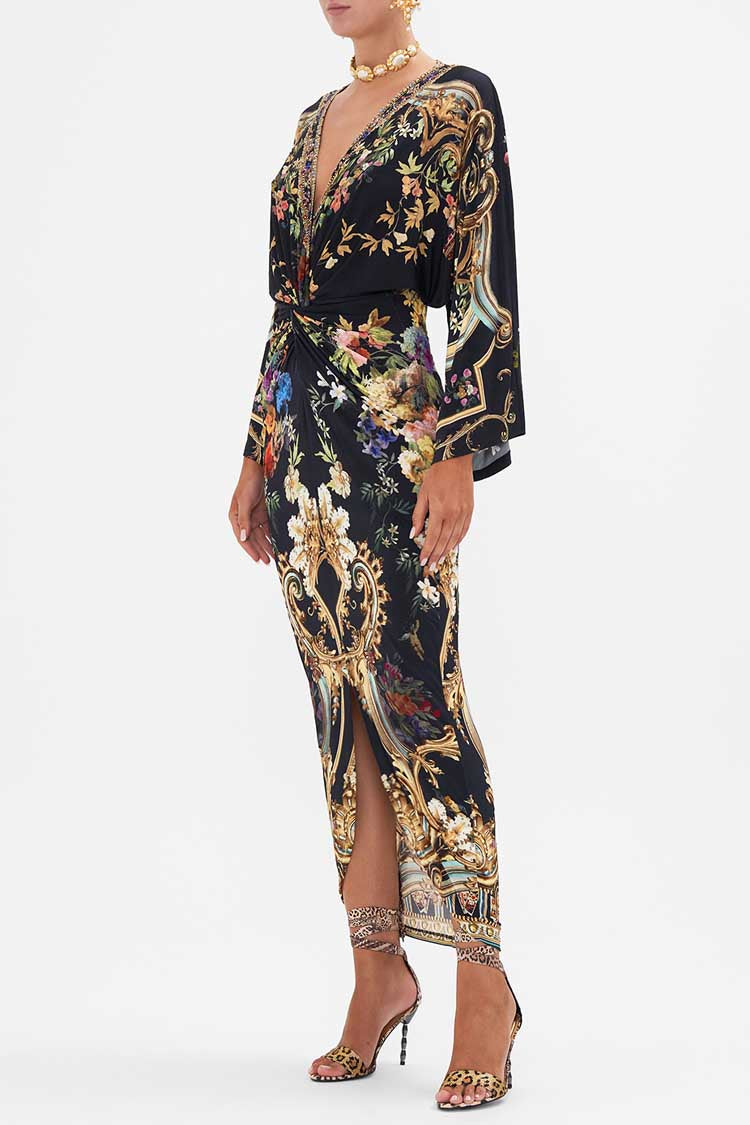 Long Split Front Twist Dress in Play Your Cards Right