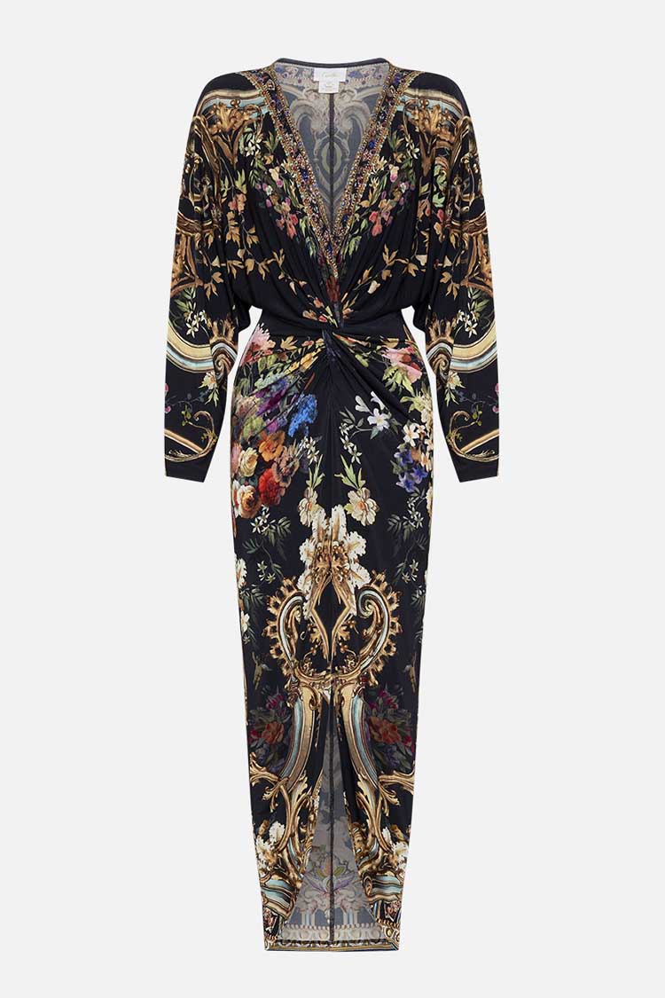 Long Split Front Twist Dress in Play Your Cards Right