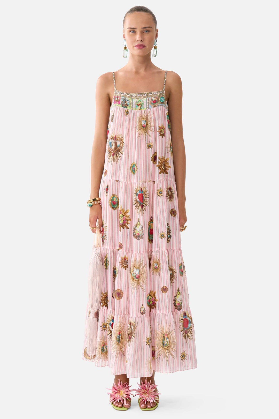 Long Tiered Dress with Bow Ties in Painted Prayers