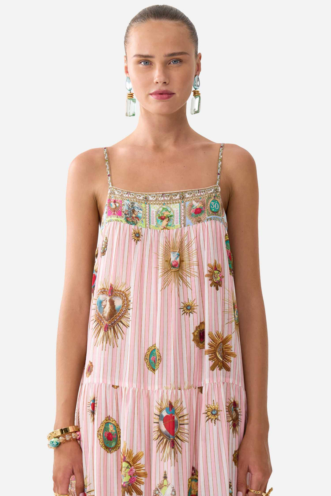 Long Tiered Dress with Bow Ties in Painted Prayers