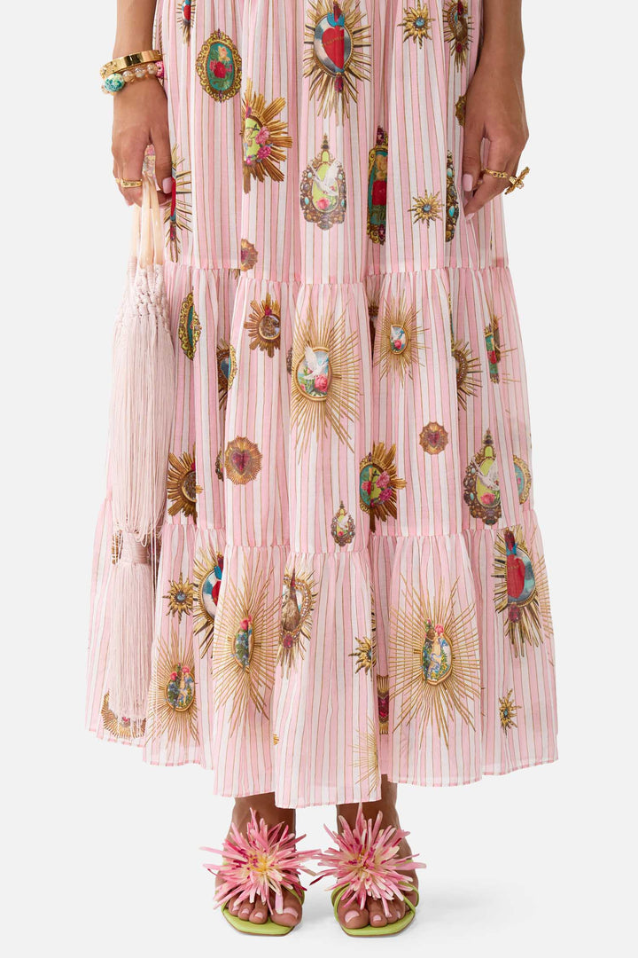 Long Tiered Dress with Bow Ties in Painted Prayers
