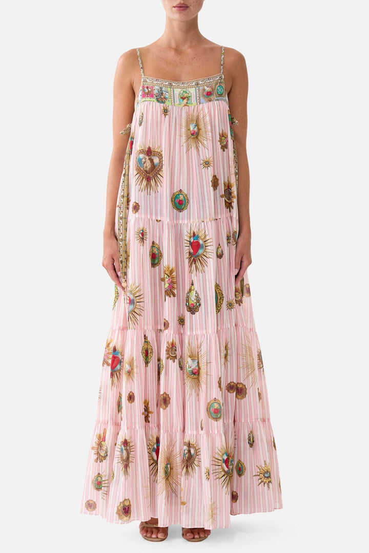 Long Tiered Dress with Bow Ties in Painted Prayers