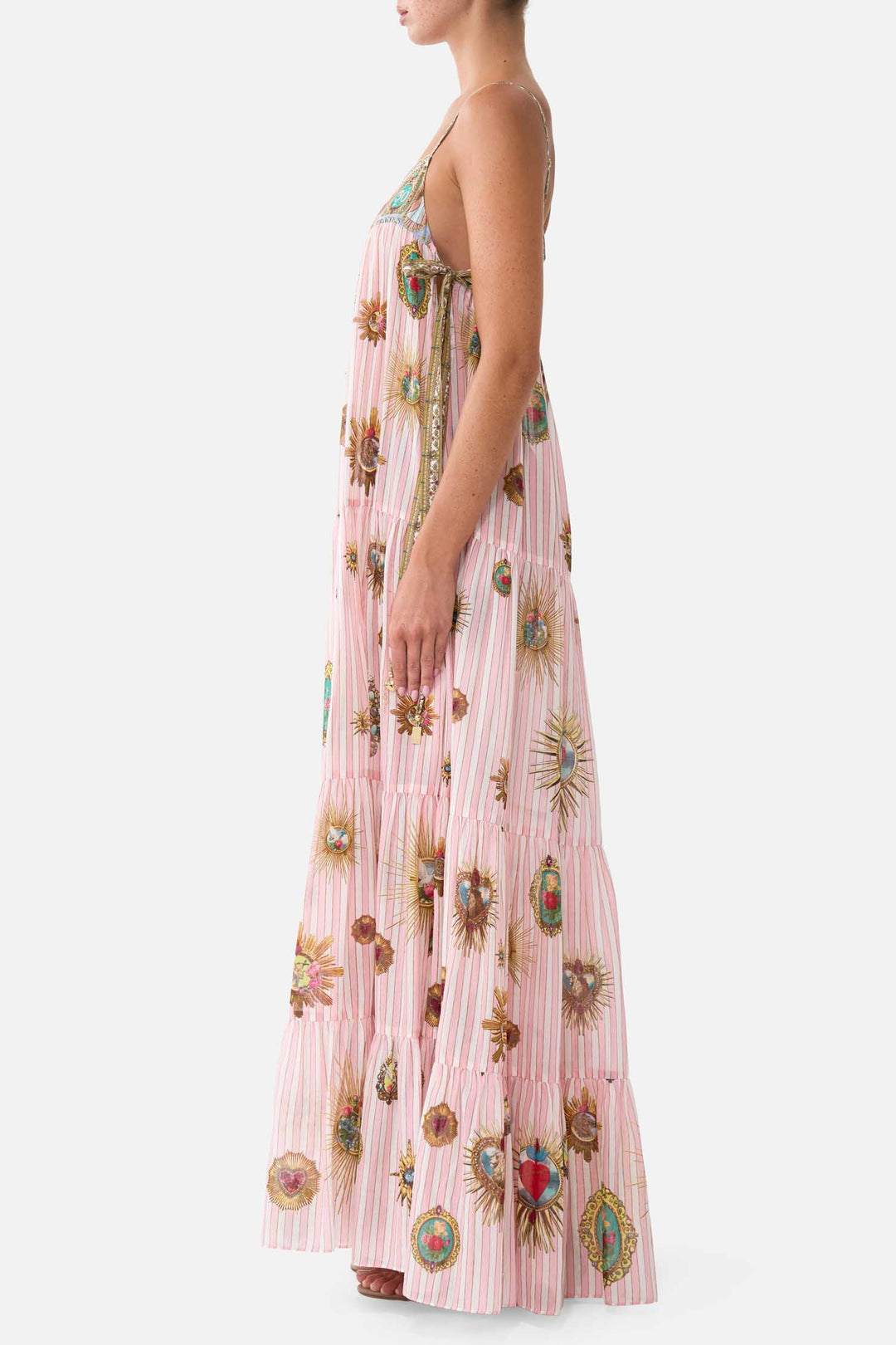 Long Tiered Dress with Bow Ties in Painted Prayers