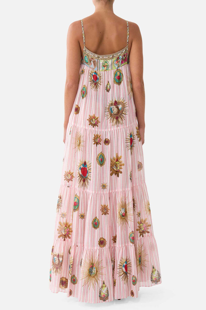 Long Tiered Dress with Bow Ties in Painted Prayers