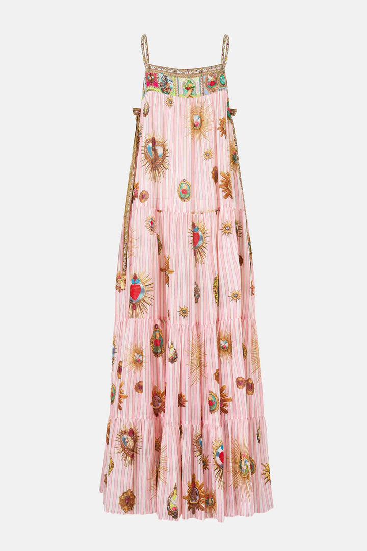 Long Tiered Dress with Bow Ties in Painted Prayers
