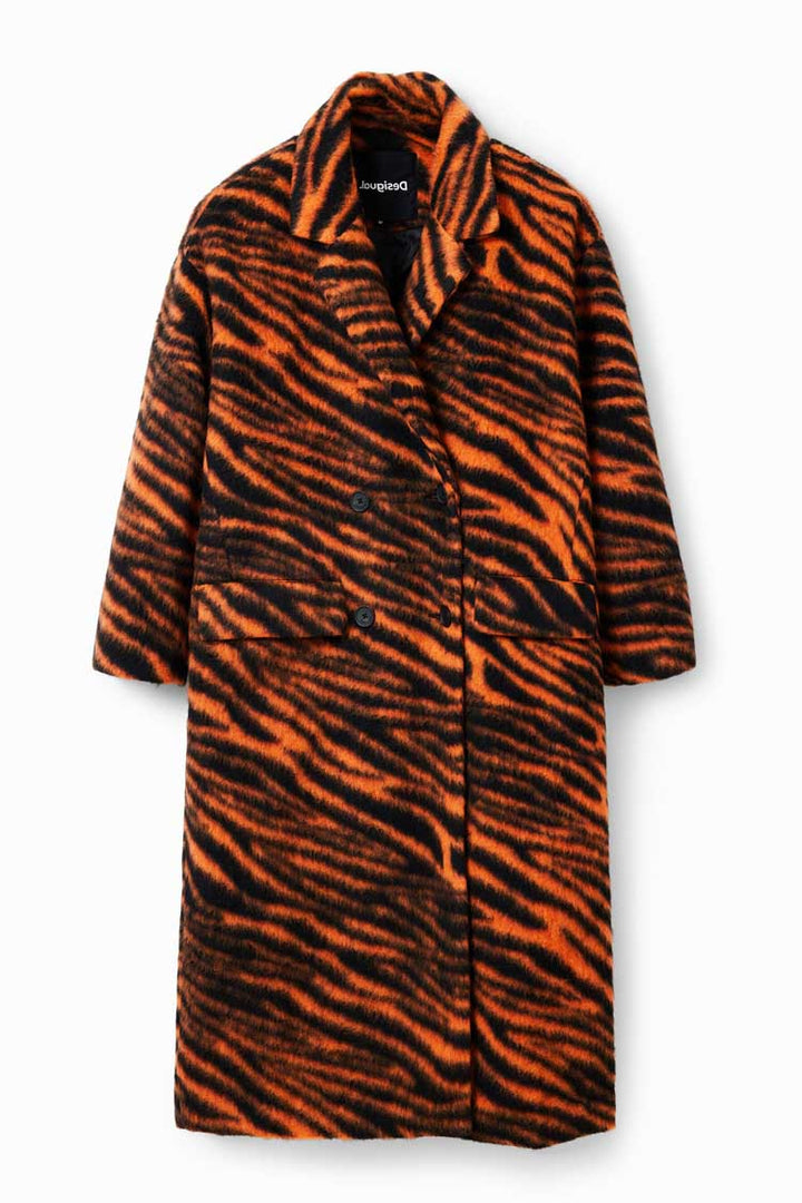 Long Tiger Print Wool Coat