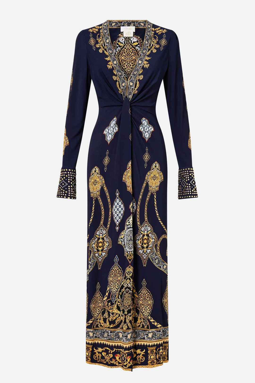 Long V Neck Twist Front Jersey Dress in The Imperial Gate