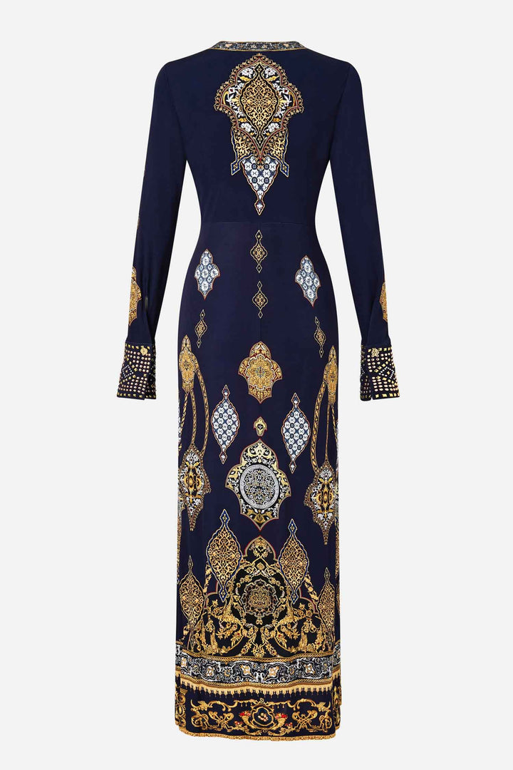 Long V Neck Twist Front Jersey Dress in The Imperial Gate