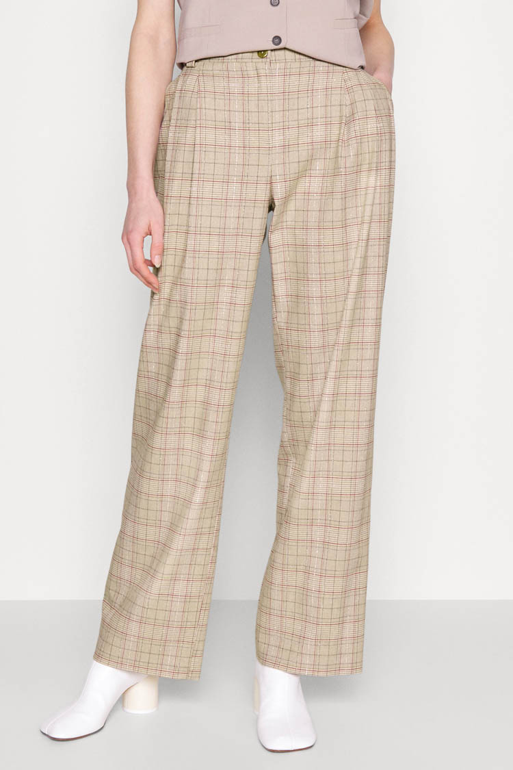 Loose Fit Check Trouser in Spring Beige