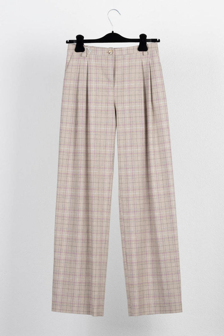 Loose Fit Check Trouser in Spring Beige