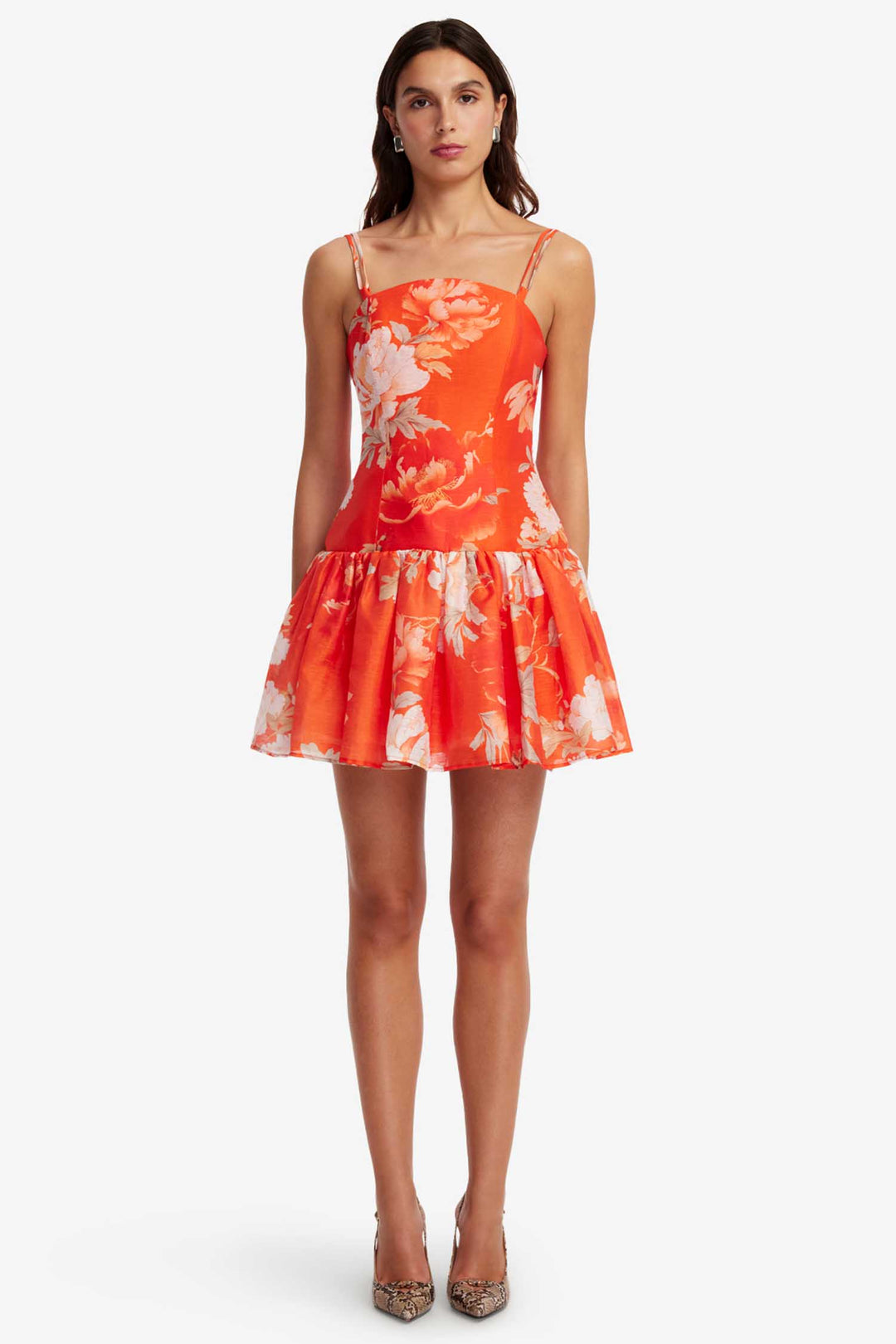 Lorena Ruffled Mini Dress in Saffron Peony