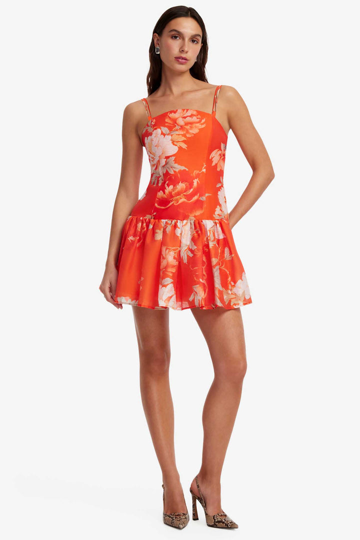 Lorena Ruffled Mini Dress in Saffron Peony