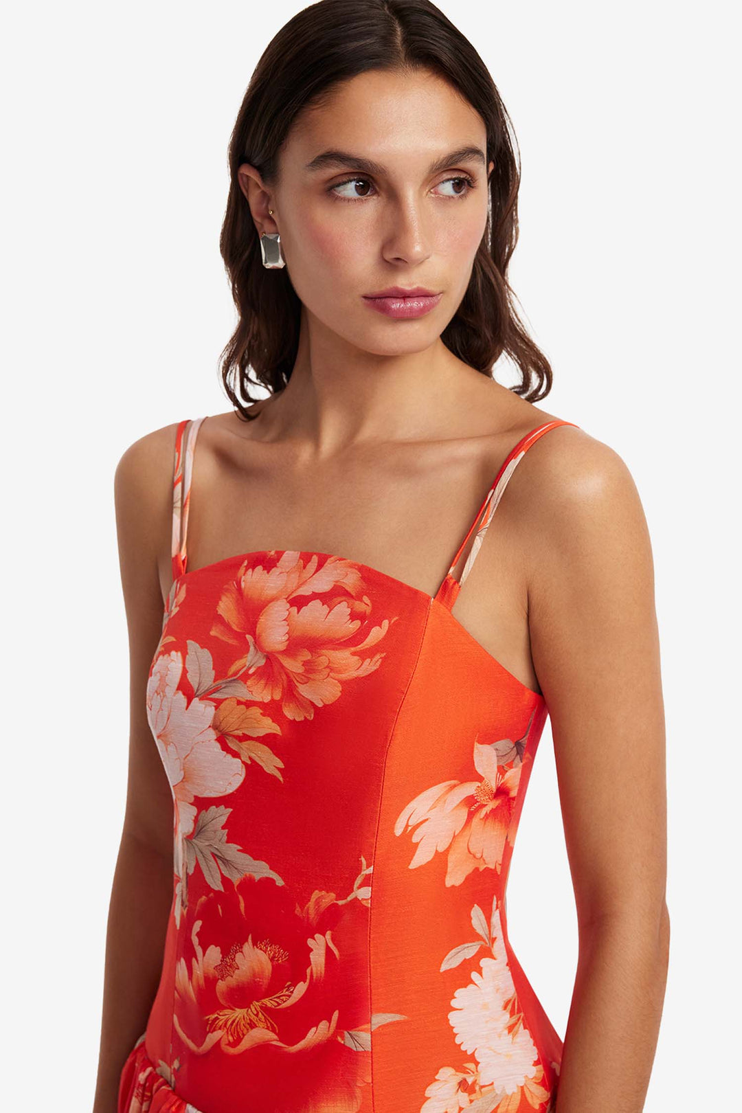 Lorena Ruffled Mini Dress in Saffron Peony