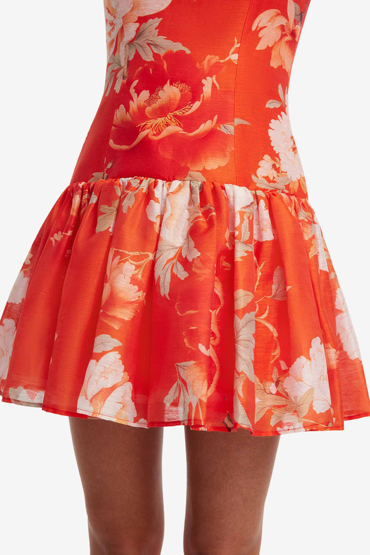 Lorena Ruffled Mini Dress in Saffron Peony