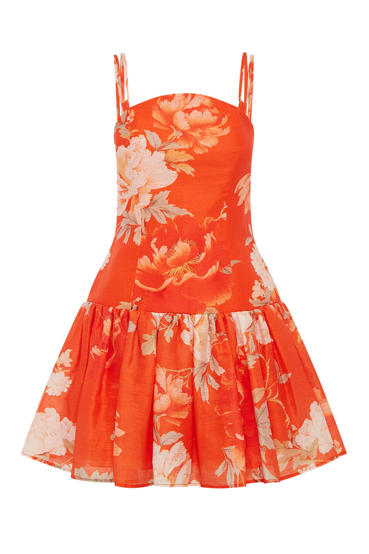Lorena Ruffled Mini Dress in Saffron Peony