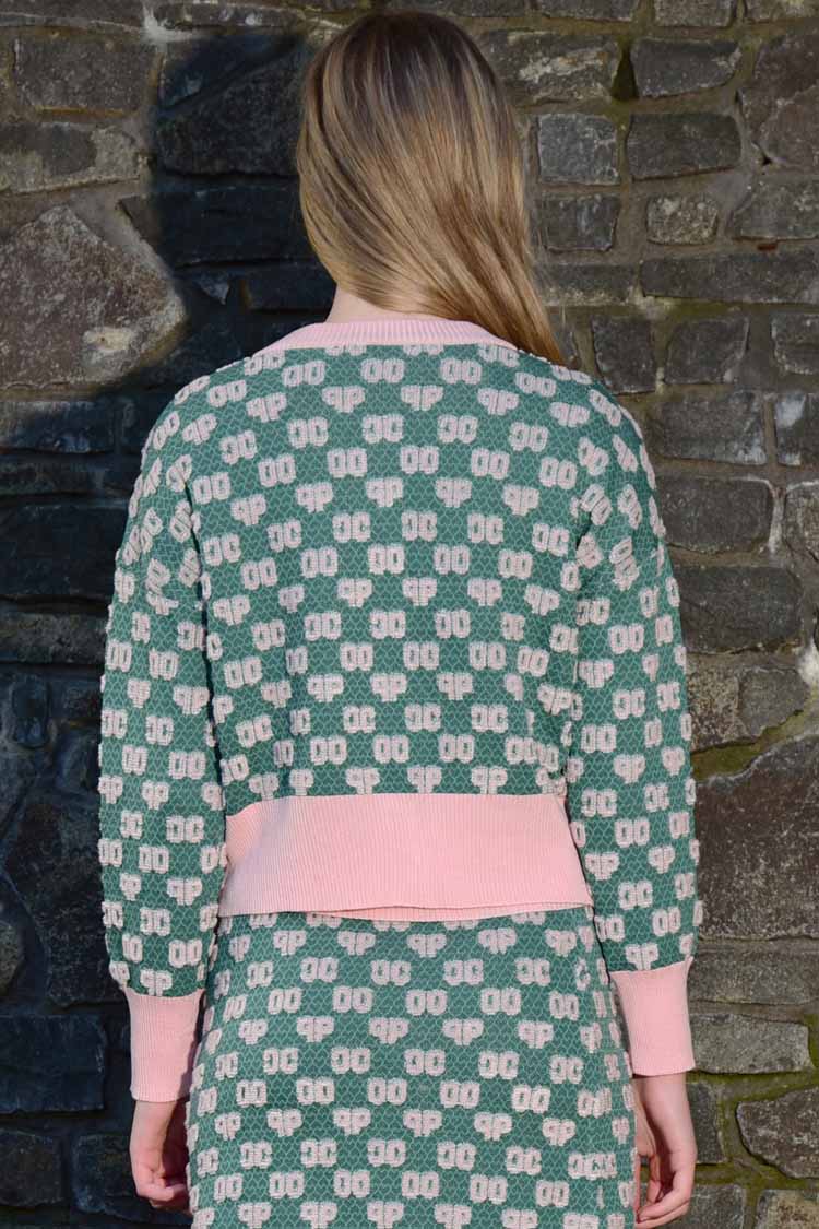 Whole Letter Love Cardigan in Green