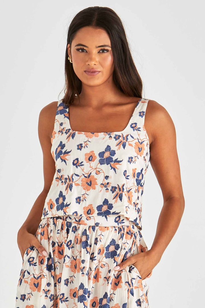 Luca Crop Top in Floral Embroidery