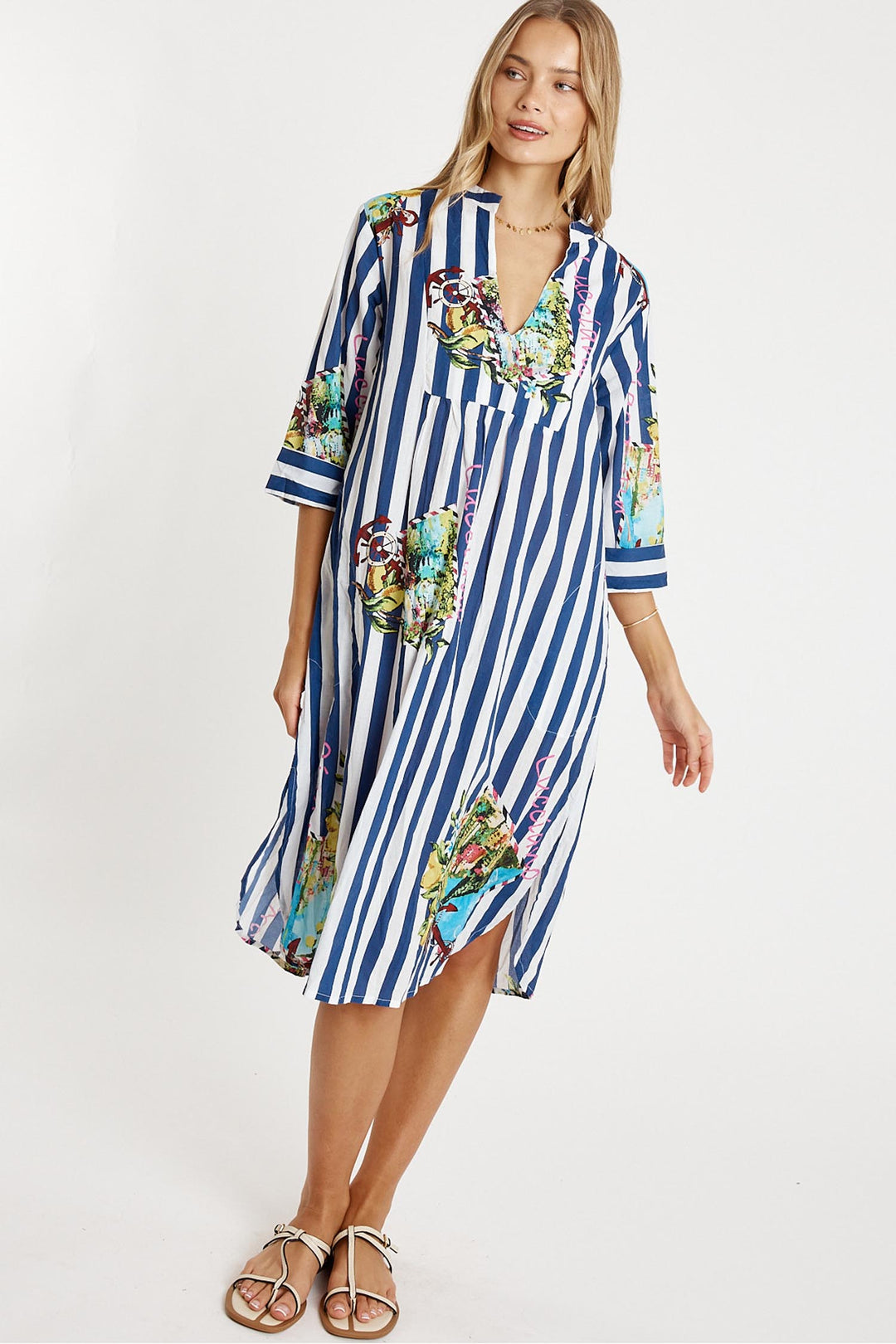 Lucciano Kaftan in Navy Stripe