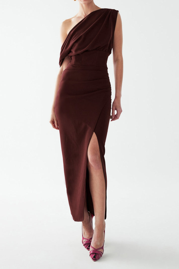 Lucy Ankle Dress in Maroon
