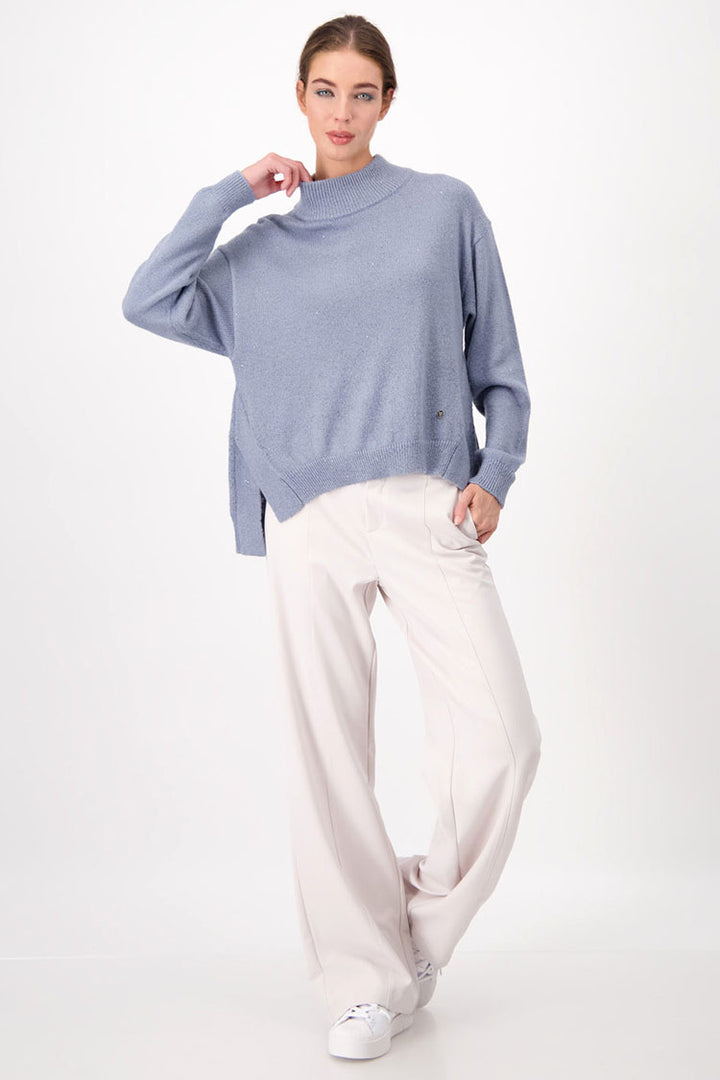 Lurex Rib Neck Sweater in Smokey Blue | FINAL SALE