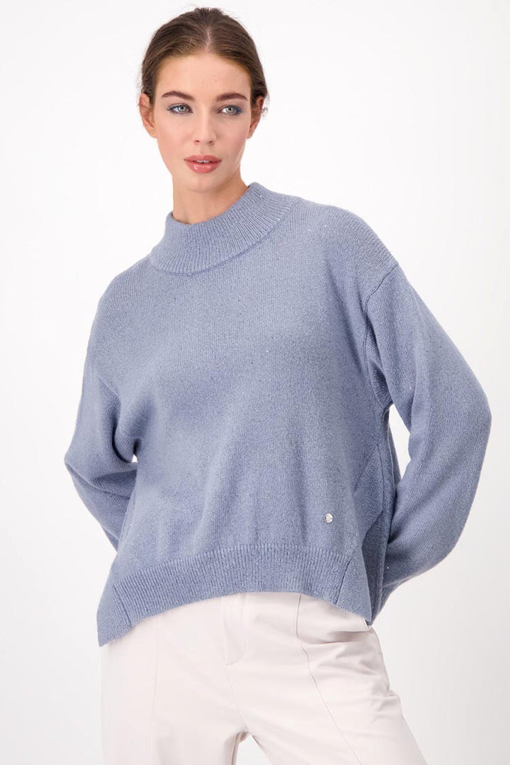 Lurex Rib Neck Sweater in Smokey Blue | FINAL SALE