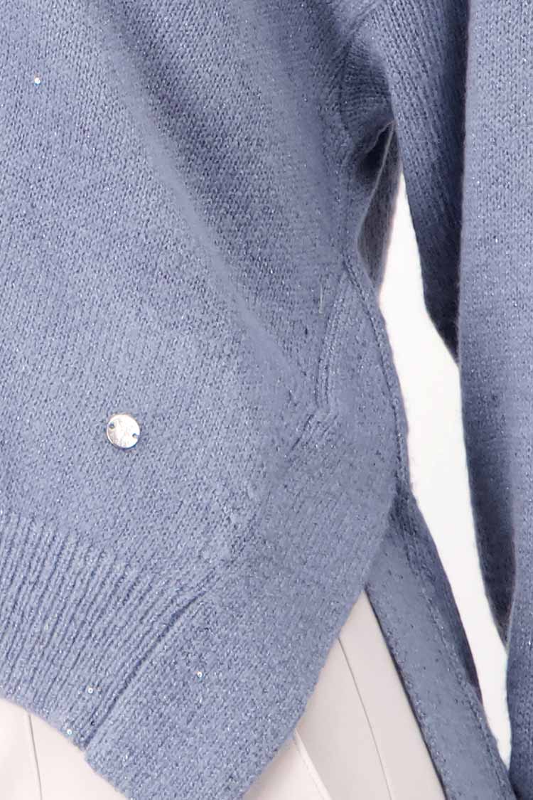 Lurex Rib Neck Sweater in Smokey Blue | FINAL SALE