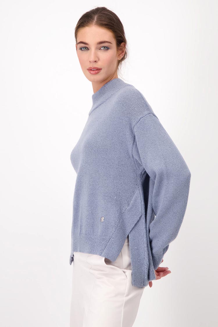 Lurex Rib Neck Sweater in Smokey Blue | FINAL SALE