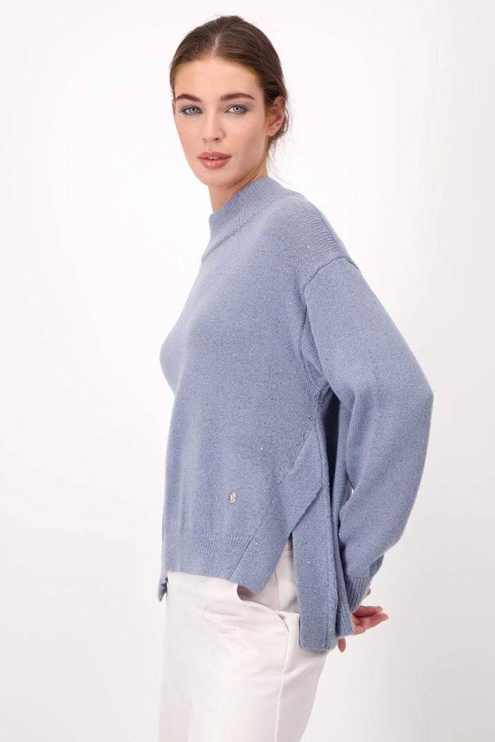 Lurex Rib Neck Sweater in Smokey Blue | FINAL SALE