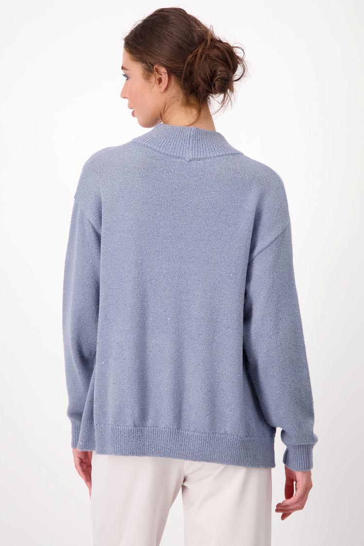 Lurex Rib Neck Sweater in Smokey Blue | FINAL SALE