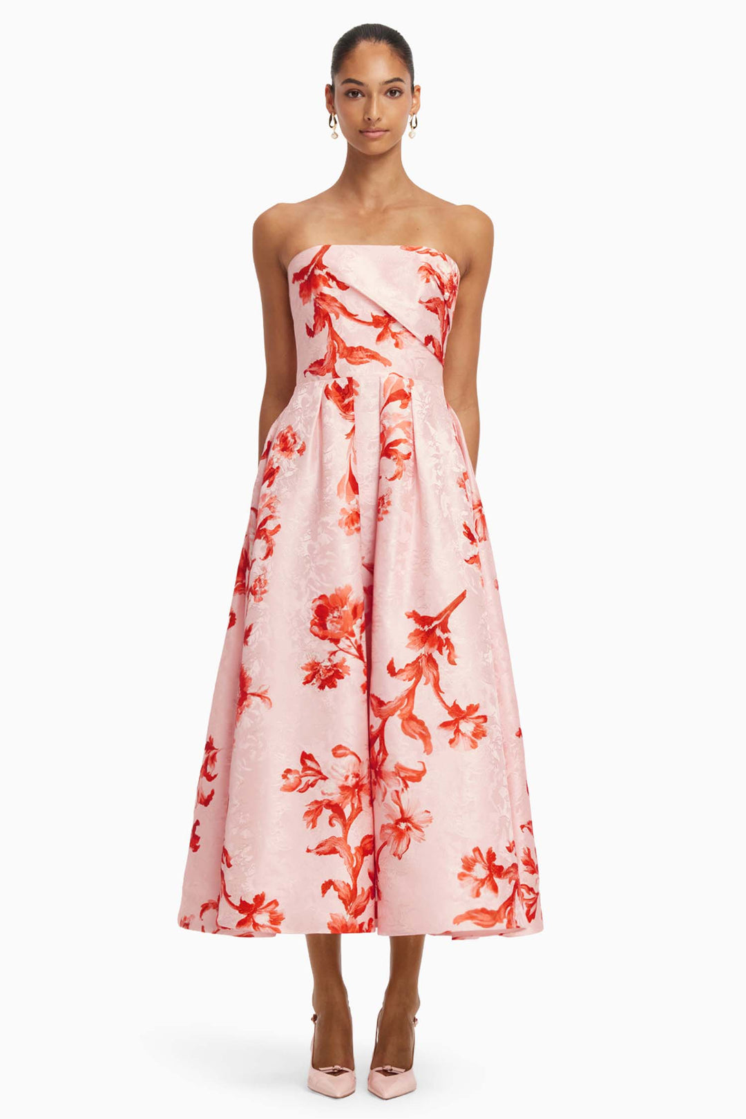 Lynn Jacquard Bustier Midi Dress in Magnolia Print