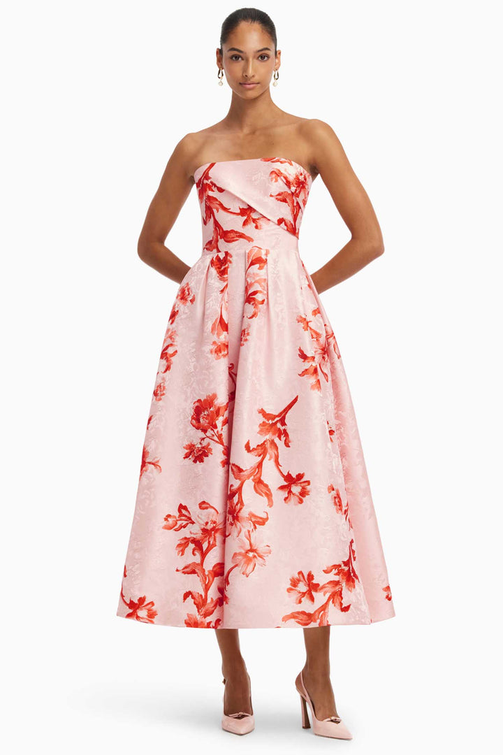 Lynn Jacquard Bustier Midi Dress in Magnolia Print