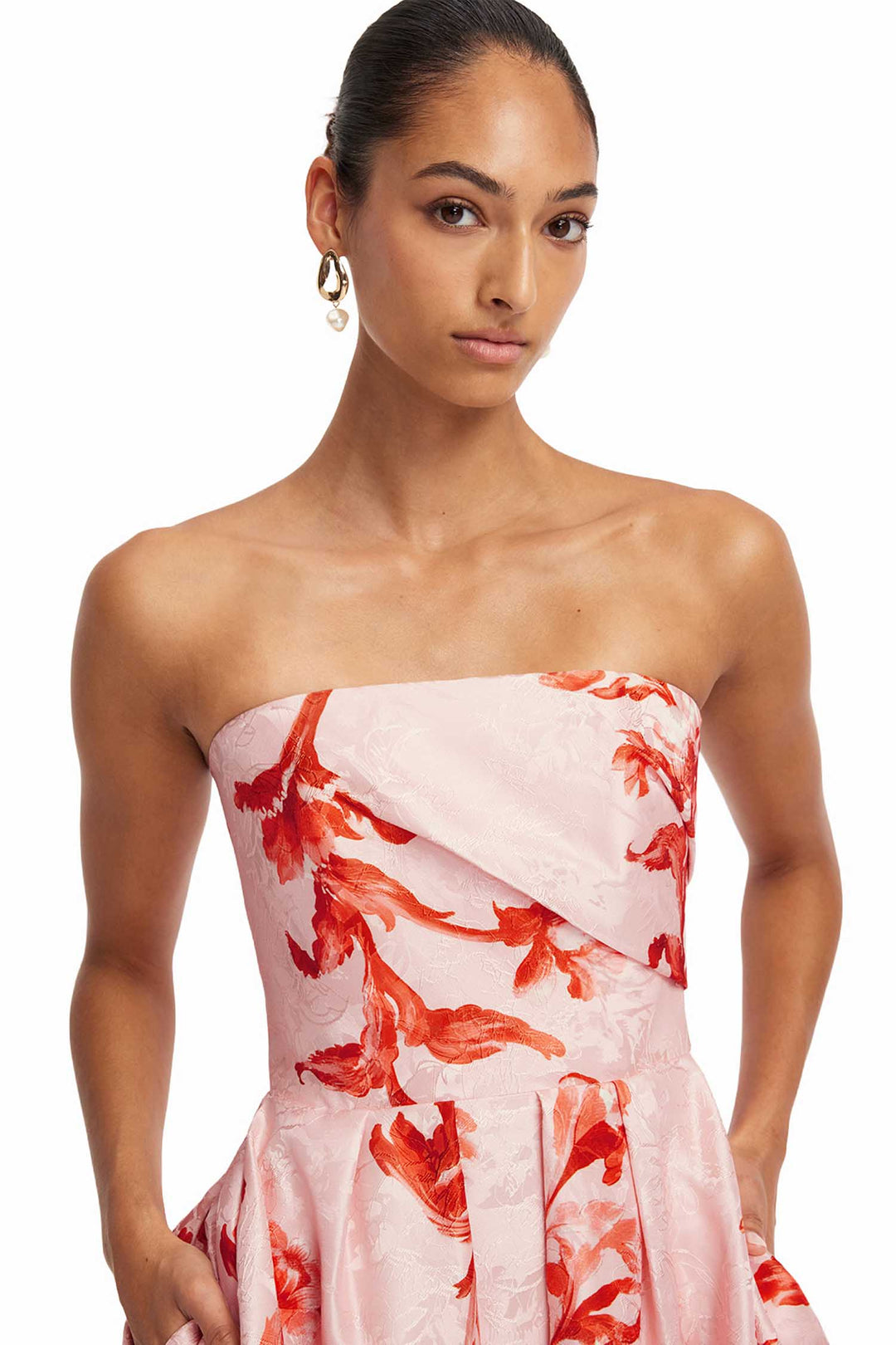Lynn Jacquard Bustier Midi Dress in Magnolia Print