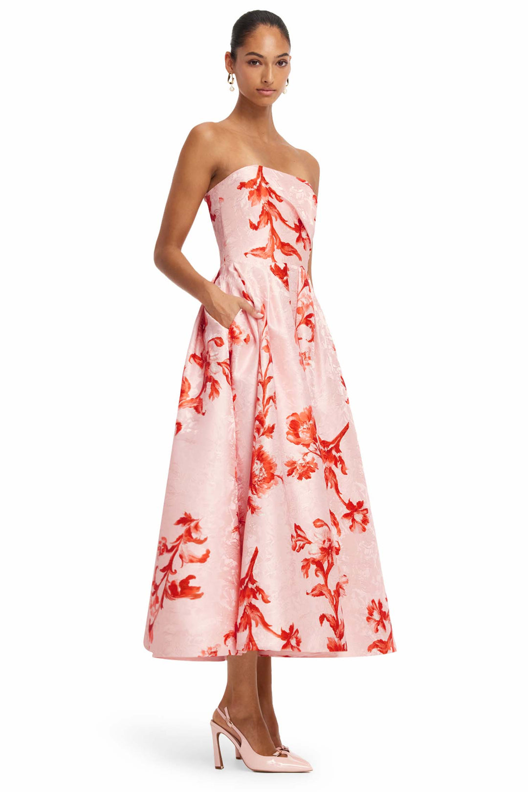 Lynn Jacquard Bustier Midi Dress in Magnolia Print