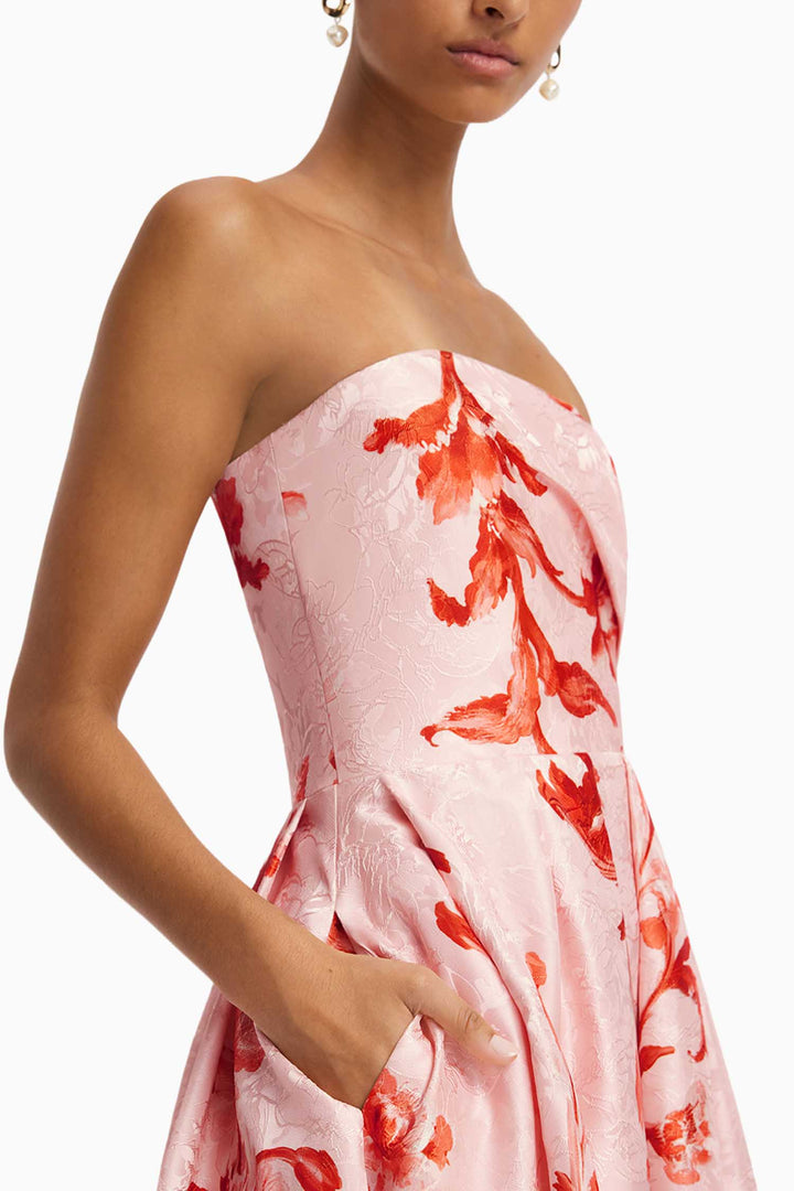 Lynn Jacquard Bustier Midi Dress in Magnolia Print