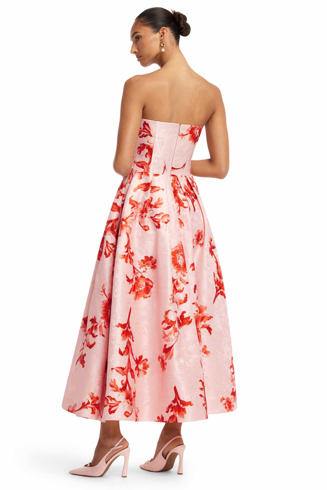 Lynn Jacquard Bustier Midi Dress in Magnolia Print
