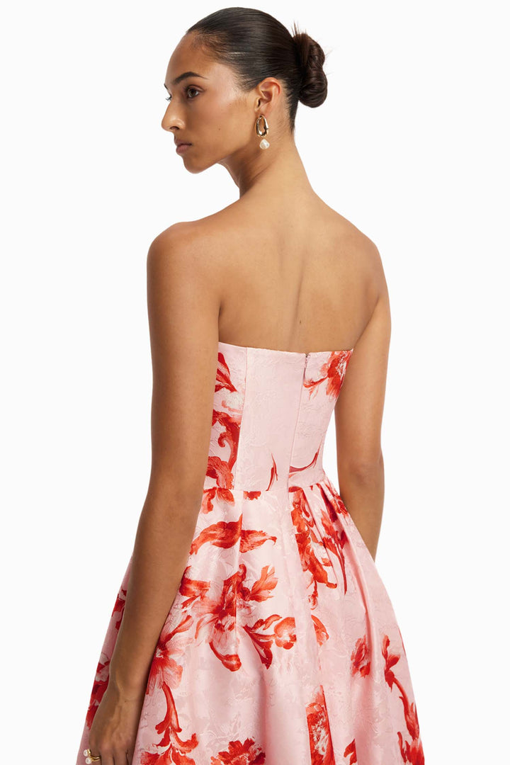 Lynn Jacquard Bustier Midi Dress in Magnolia Print