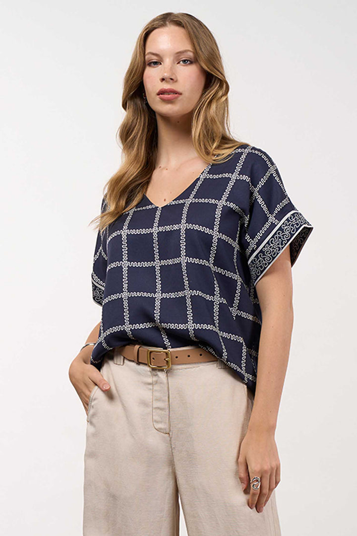 Lyrical Top in Navy Bone