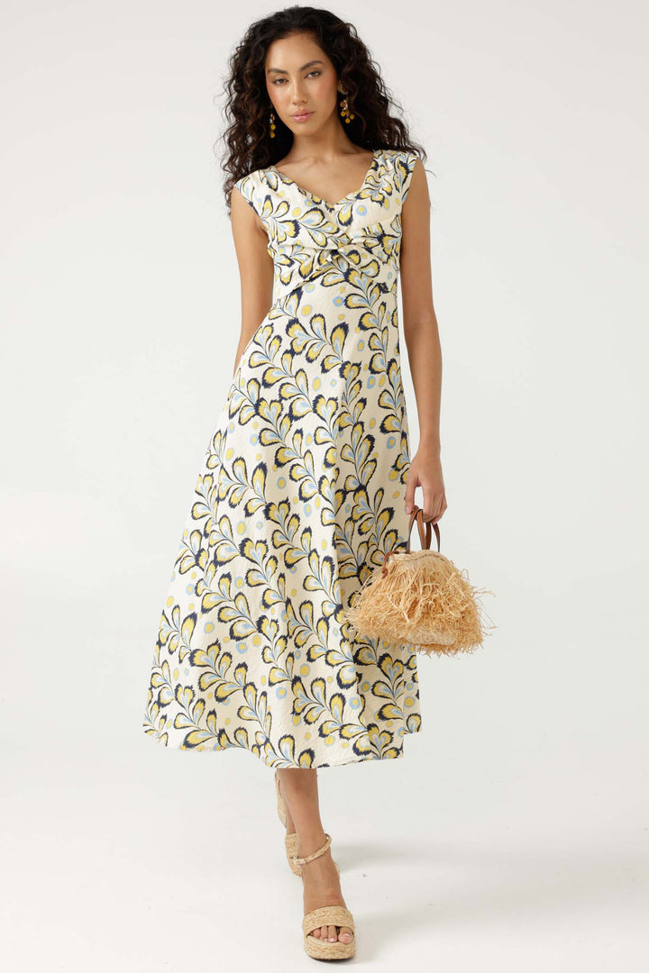 Macedonia Midi Dress in Lemon Cream Blue