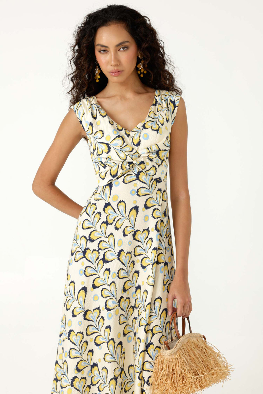 Macedonia Midi Dress in Lemon Cream Blue
