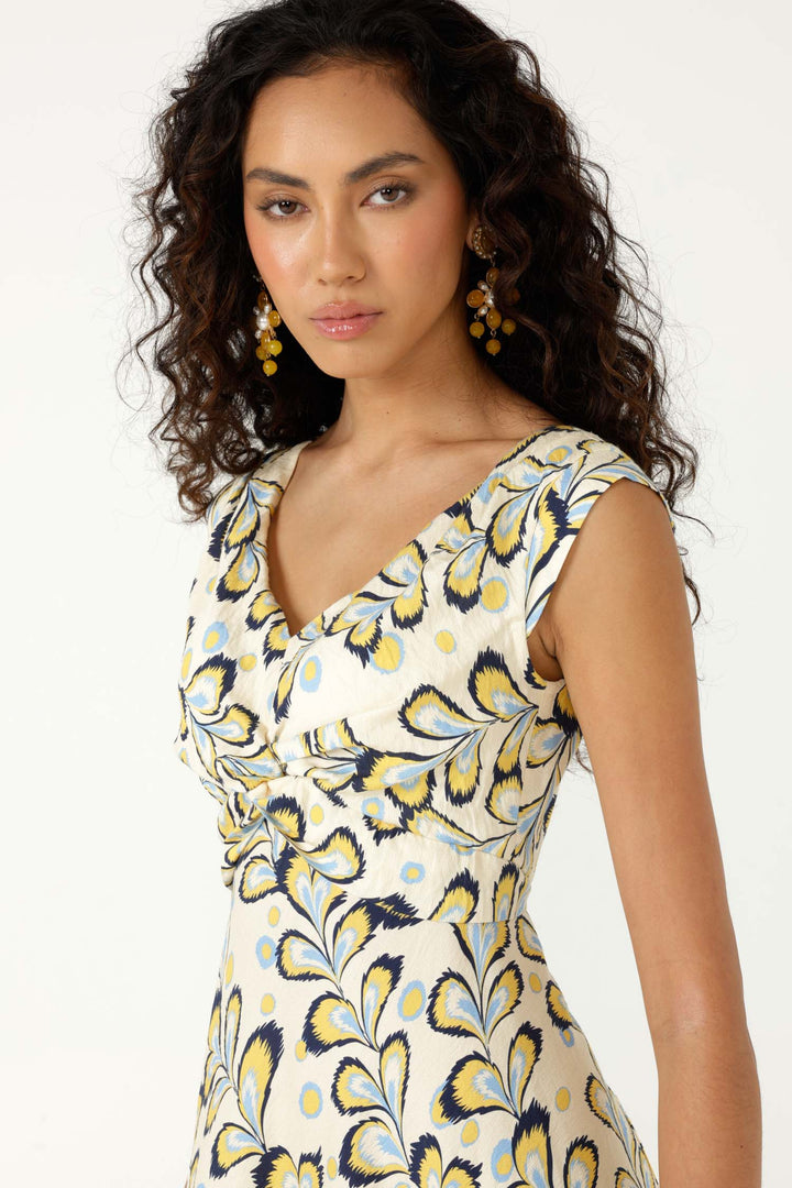 Macedonia Midi Dress in Lemon Cream Blue