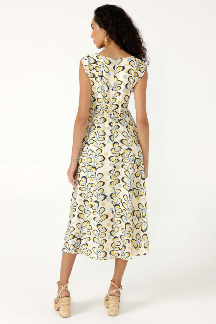Macedonia Midi Dress in Lemon Cream Blue