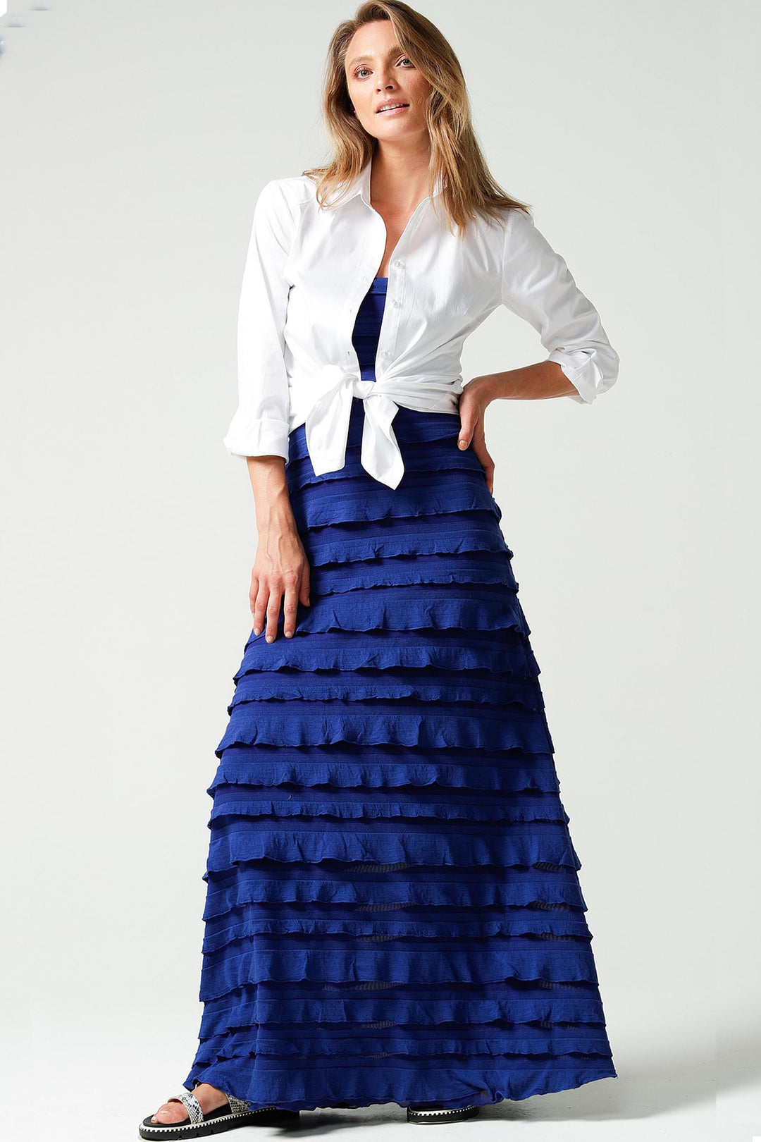 Maddison Maxi Ruffle Dress in Sapphire