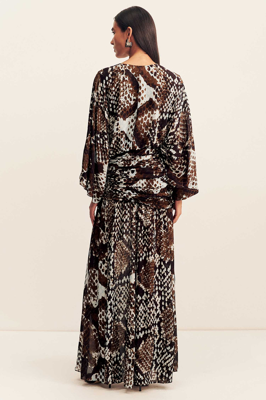 Maia Long Sleeve Plunged Maxi Dress in Ristretto
