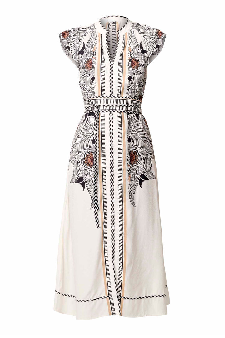 Malika Contrast Bind Flutter Sleeve Dress in Ivory Casablanca