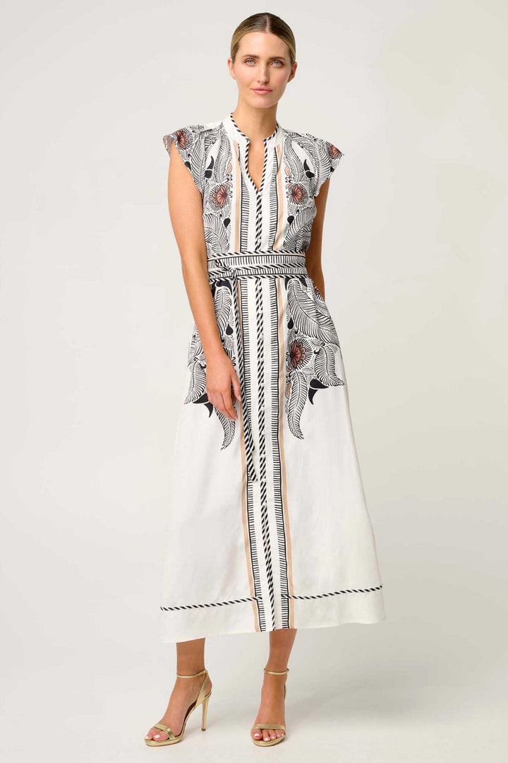 Malika Contrast Bind Flutter Sleeve Dress in Ivory Casablanca